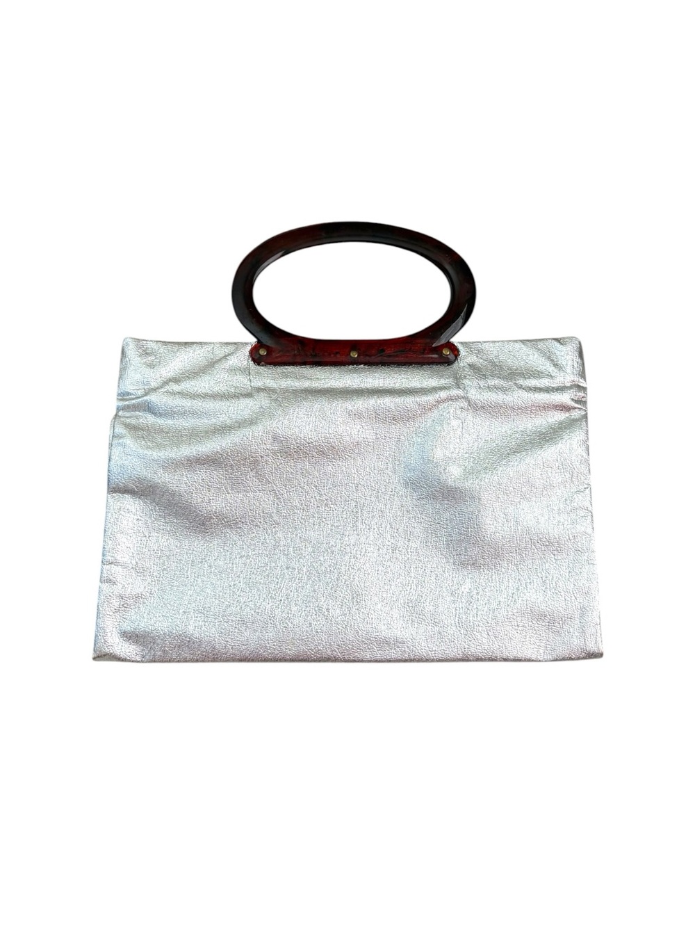 Vintage 1960s Silver Lamé Convertible Tote Handbag Tortoise Lucite Handle